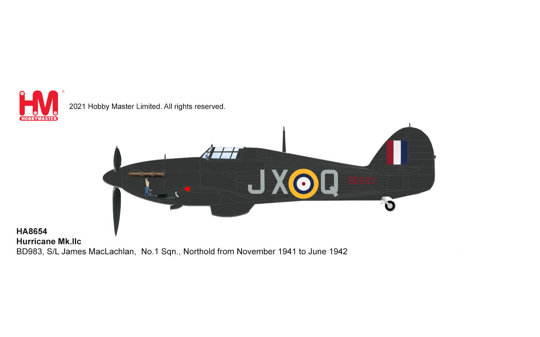 Hawker Hurricane Mk.IIc, RAF No.1 Squadron 1941-1942, 1:48 Scale Diecast Model Illustration