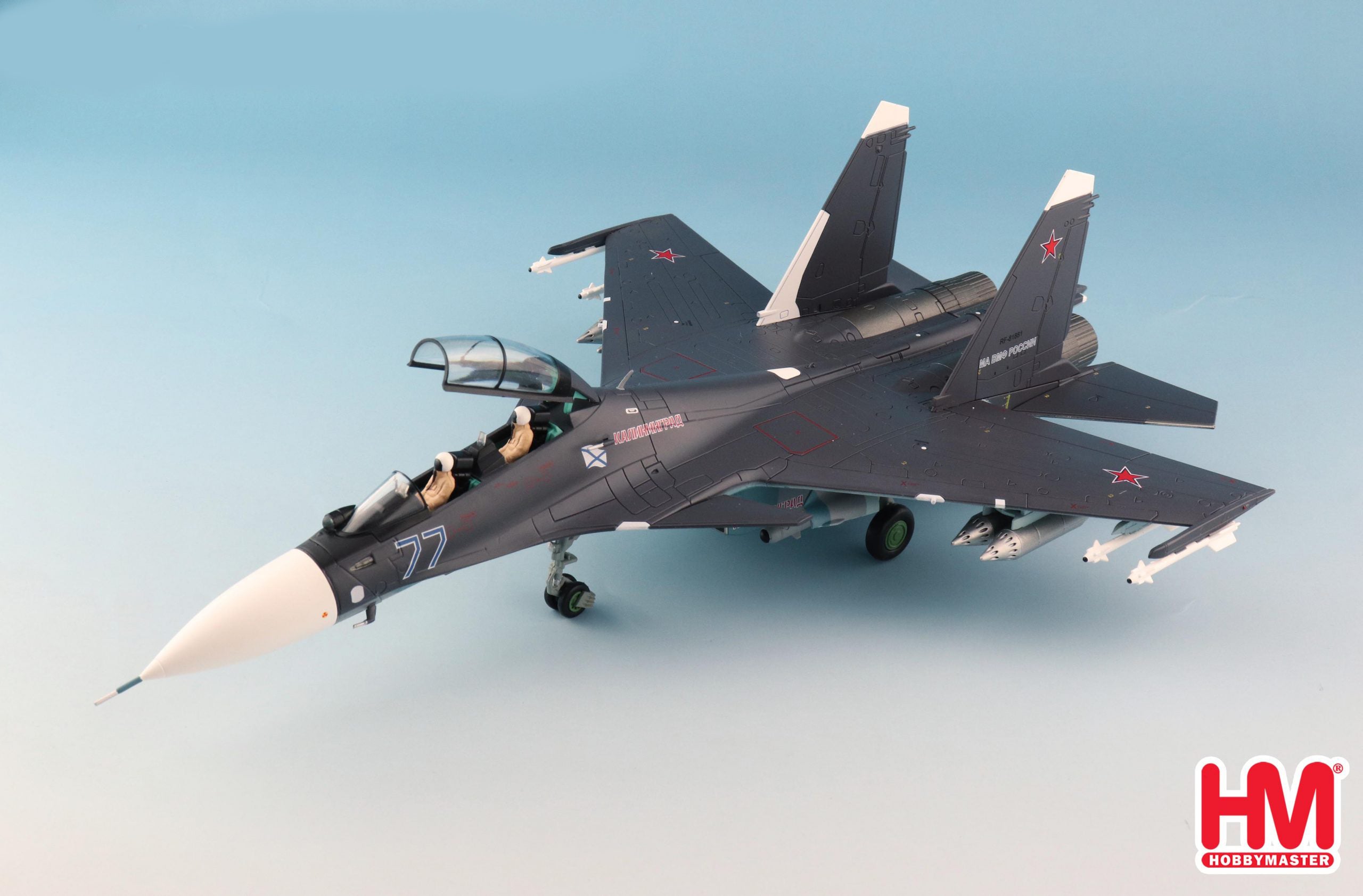 Sukhoi Su-30SM Flanker C, Russian Air Force 2019, 1:72 Scale Diecast Model Left Front View Open Canopy