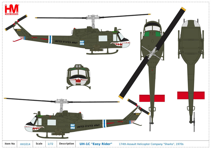 Bell UH-1C Iroquois “Huey” 174th Assault Helicopter Company 1970’s, 1:72 Scale Diecast Model Markings