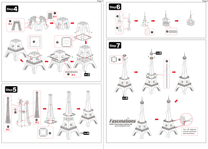 Eiffel Tower Metal Earth Iconx Model Kit Instructions Page 2