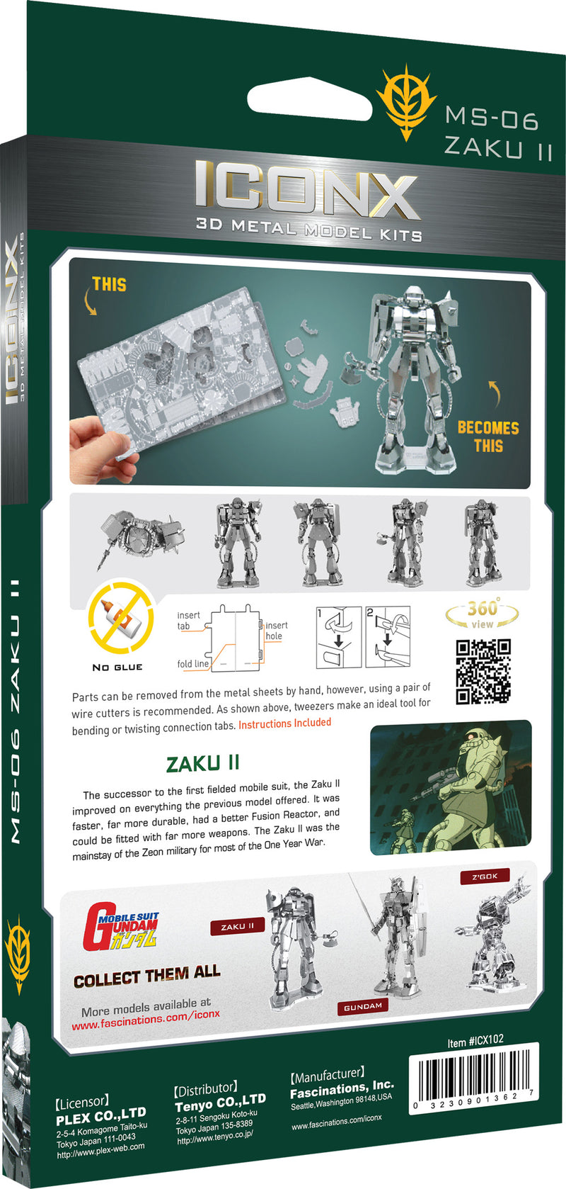 Gundam MS-06 Zaku II Metal Earth Iconx Model Kit Back Of Package
