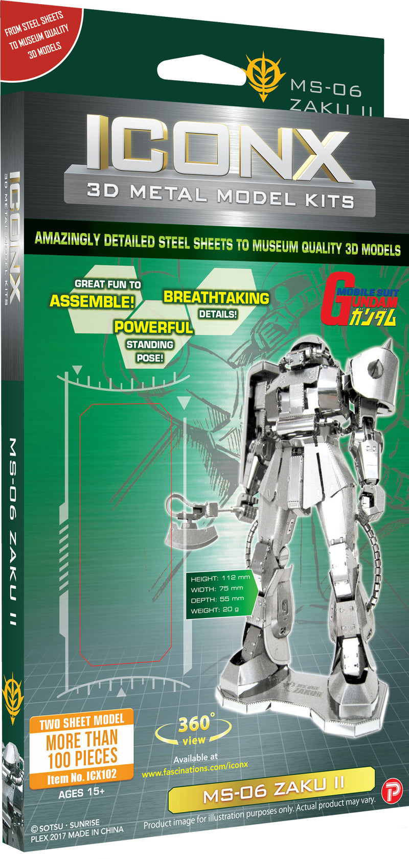 Gundam MS-06 Zaku II Metal Earth Iconx Model Kit Front