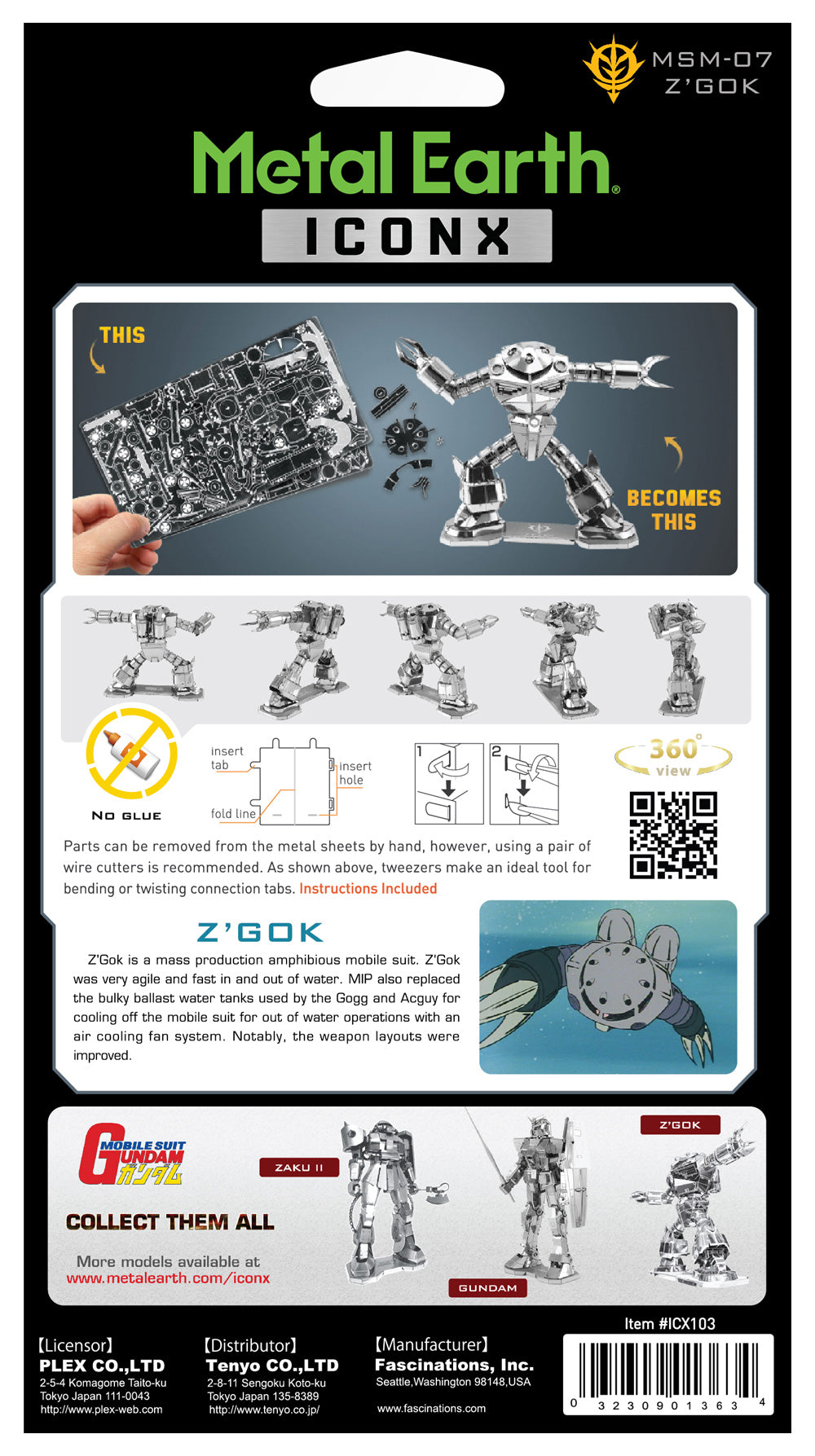 Gundam Z’Gok Metal Earth Iconx Model Kit Back Of Package