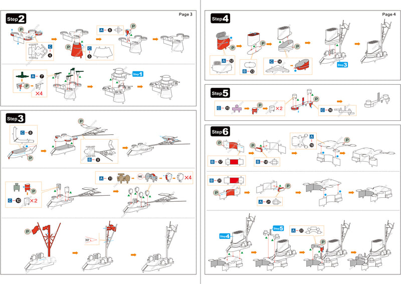 IJN Yamato Battleship Metal Earth Iconx Model Kit Instructions Page 3 & 4