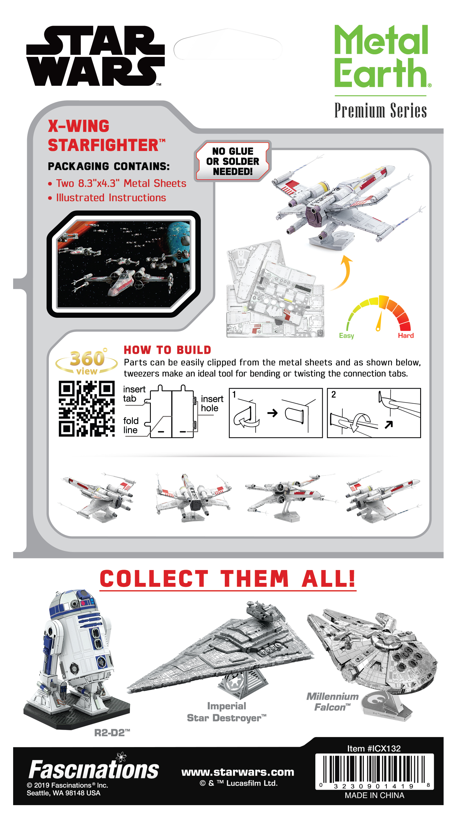 Star Wars X-Wing Starfighter Metal Earth Iconx Model Kit Back Of Box