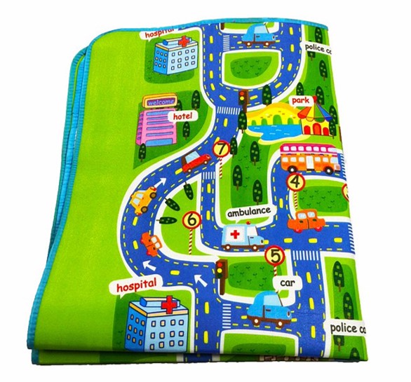 Children’s City Scene Play Mat 63” x 51” With Non-Slip Backing By Imiwei Folded