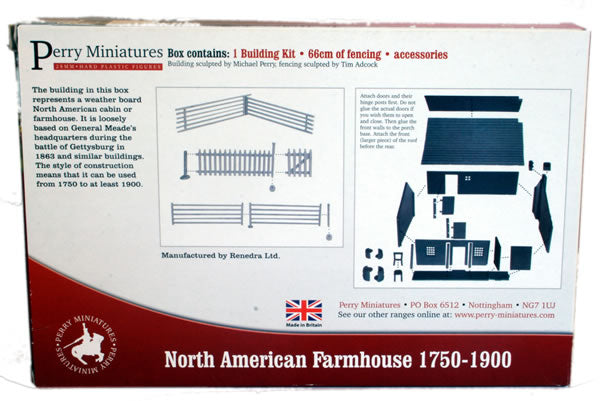 North American Farmhouse 1750 – 1900, 28 mm Scale Scenery Back Of Box