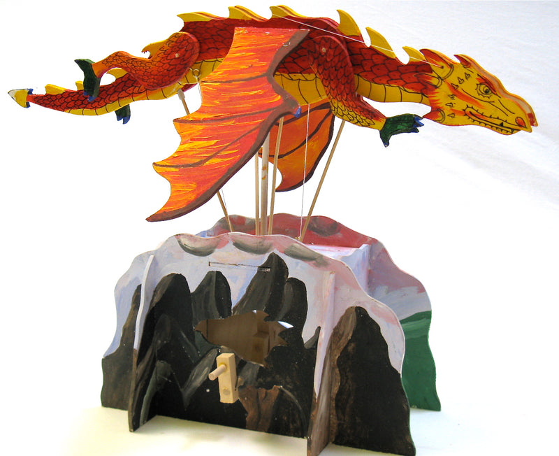 Flying Dragon Automata Wooden Kit Red Painted Example