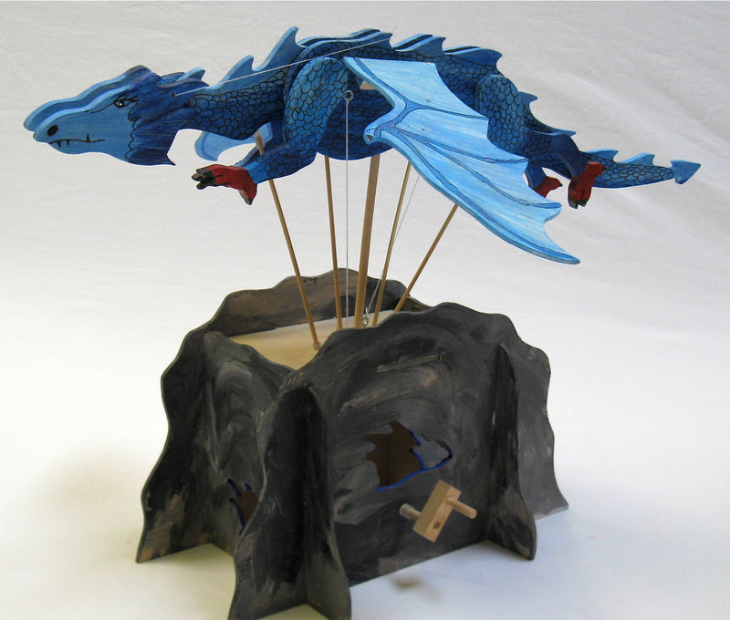 Flying Dragon Automata Wooden Kit Blue Painted Example