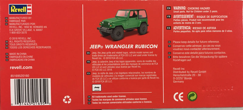 Jeep Wrangler Rubicon Snap Fit 1:25 Scale Model Kit By Revell Box Rear