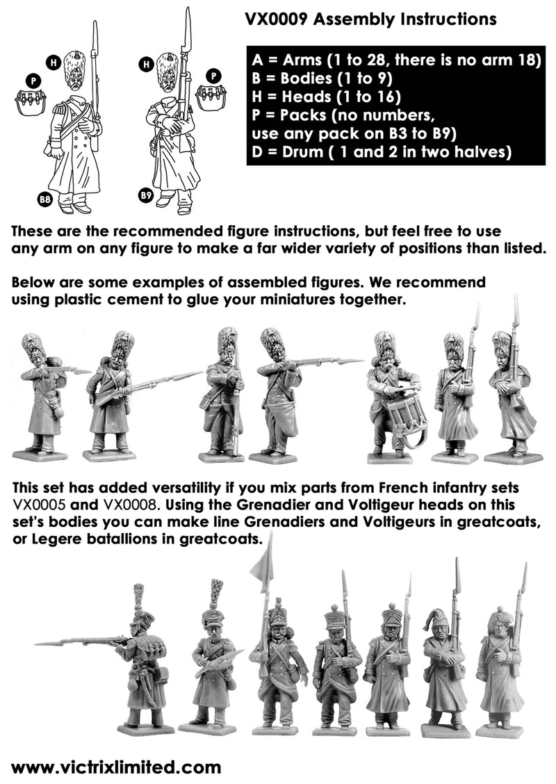 Napoleon’s Old Guard Grenadiers, 28 mm Scale Model Plastic Figures Assembly Instructions