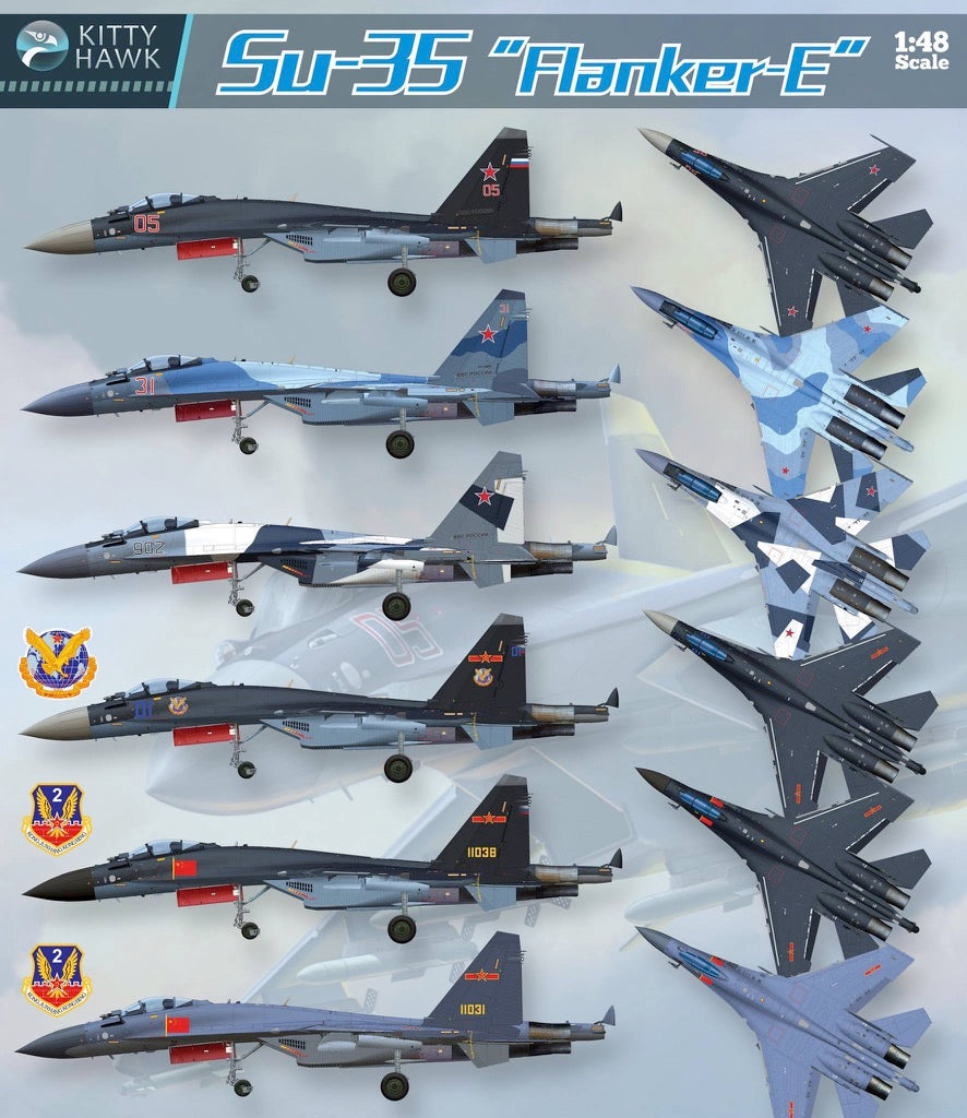 Sukhoi Su-35 Flanker E, 1:48 Scale Model Kit By Kitty Hawk Paint Scheme Options