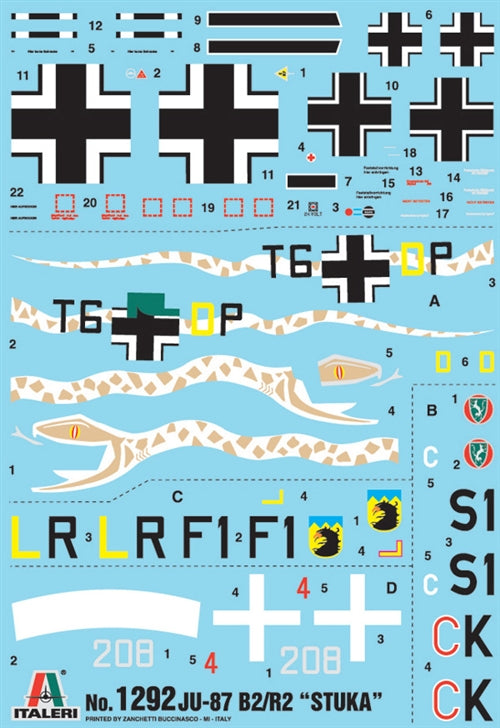 Junkers Ju-87 B2/R2 Stuka, 1/72 Scale Model Kit Decals