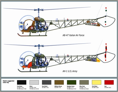 Bell British AH.1 “Sioux” / Italian AB-47 Light Helicopter, 1:72 Scale Plastic Model Kit Color Scheme