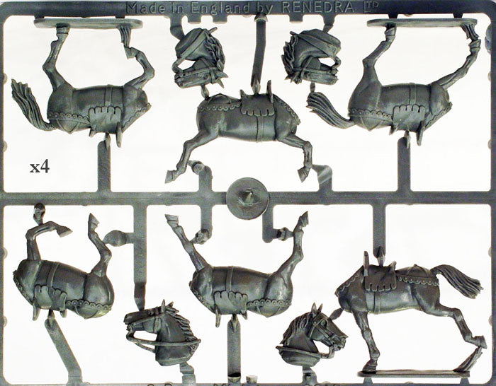 Mounted Men At Arms 1450 - 1500, 28 mm Scale Model Plastic Figures Sample Frame Horses