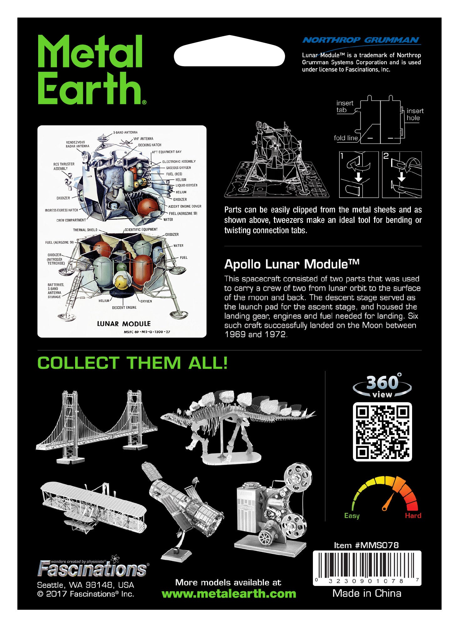 Apollo Lunar Module Metal Earth Model Kit Back of Package