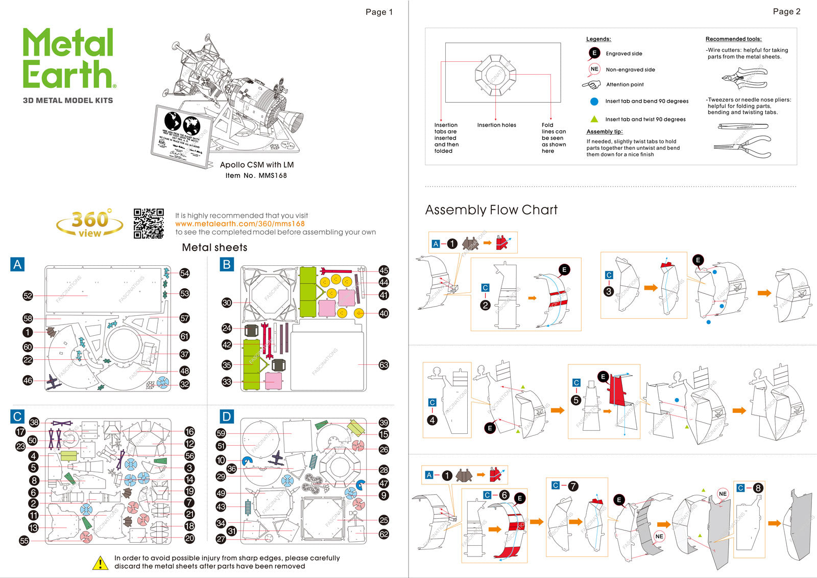 Apollo Command Service Module with Lunar Module Metal Earth Model Kit Instructions Page 1 & 2