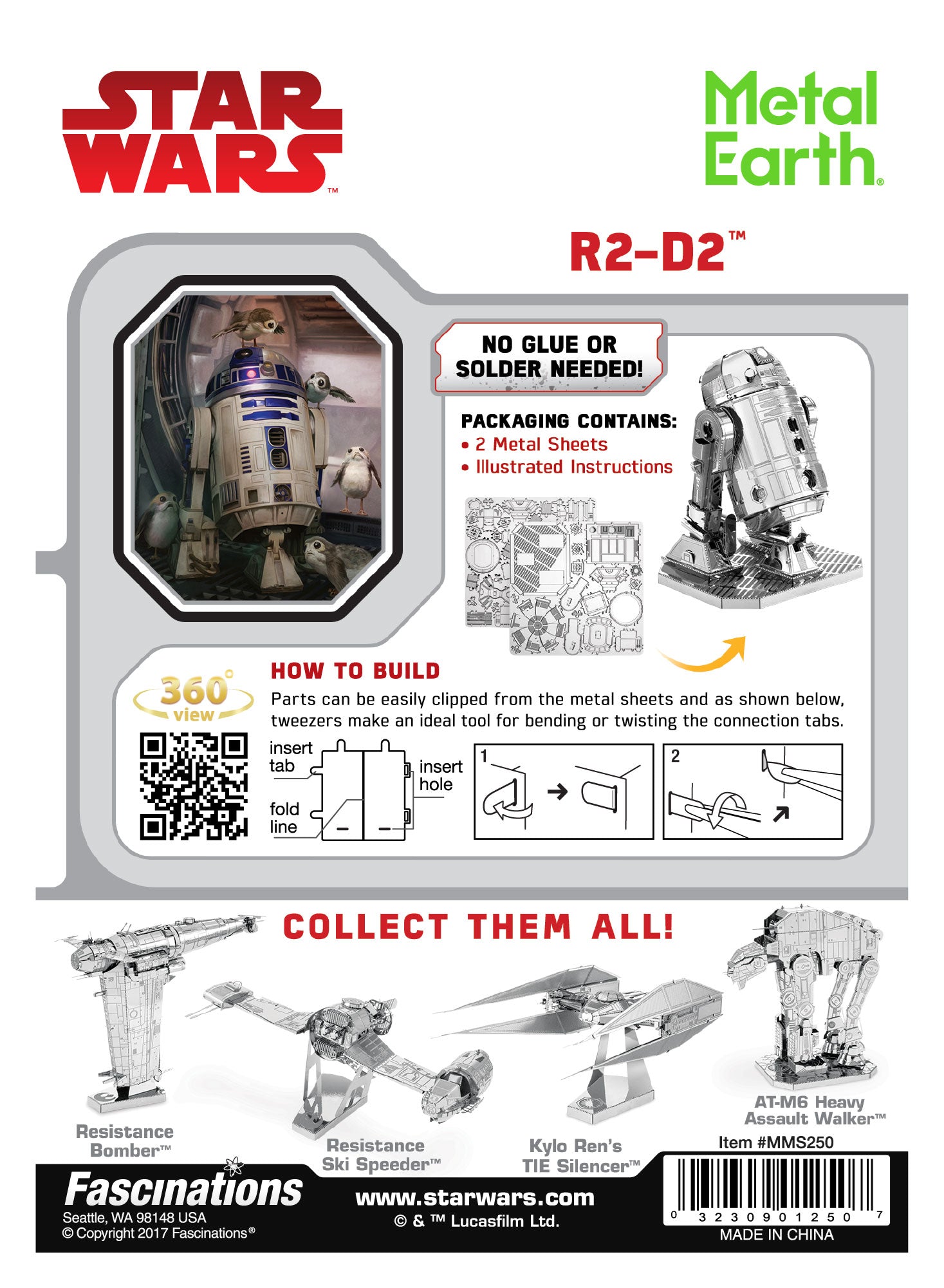 Star Wars R2-D2 Metal Earth Model Kit  Package Back