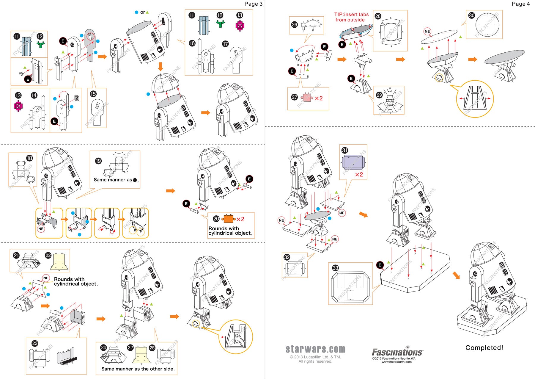 Star Wars R2-D2 Metal Earth Model Kit  Instructions Page 3 & 4