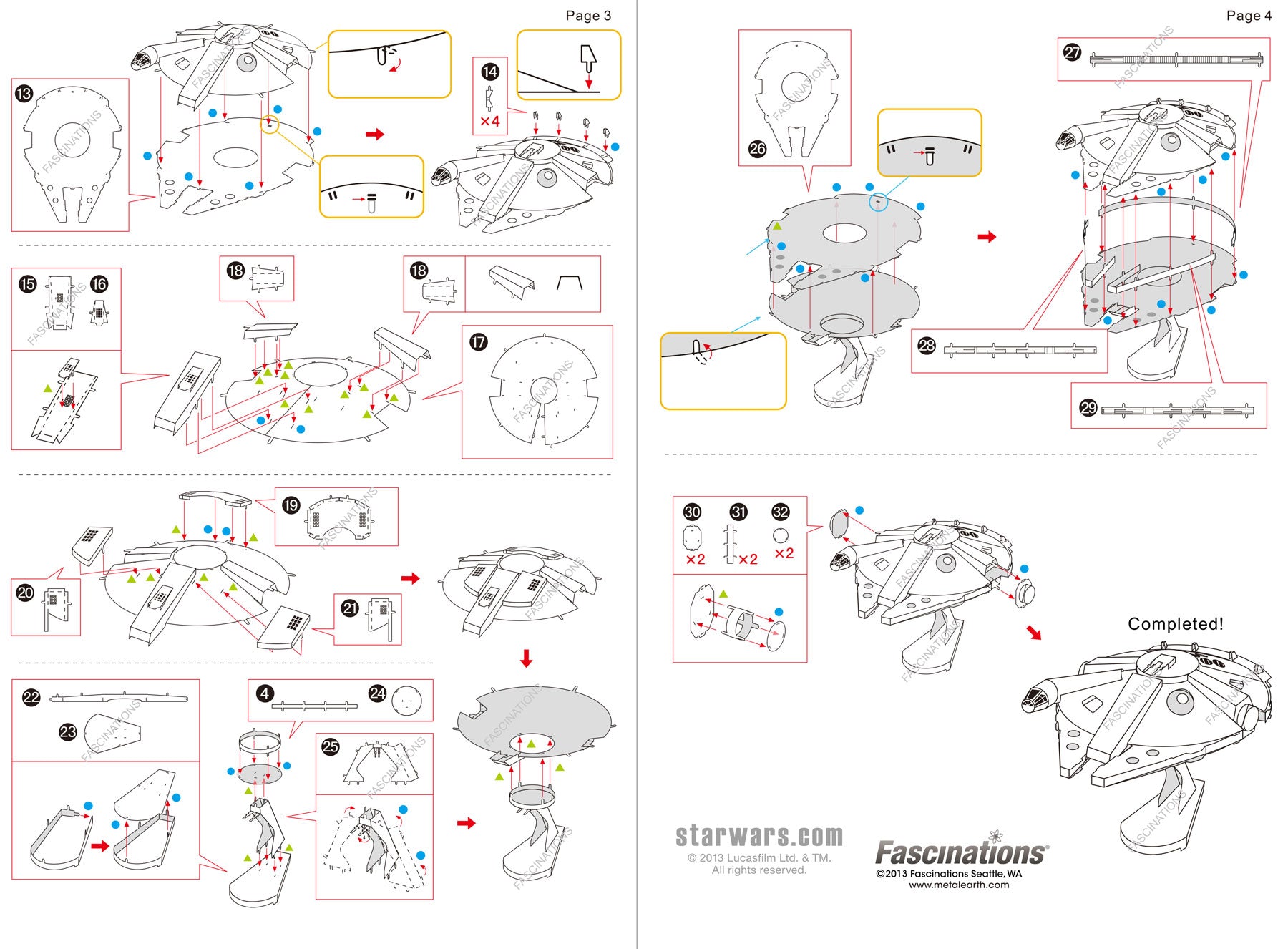 Star Wars Millennium Falcon Metal Earth Model Kit Instructions Page 3 & 4