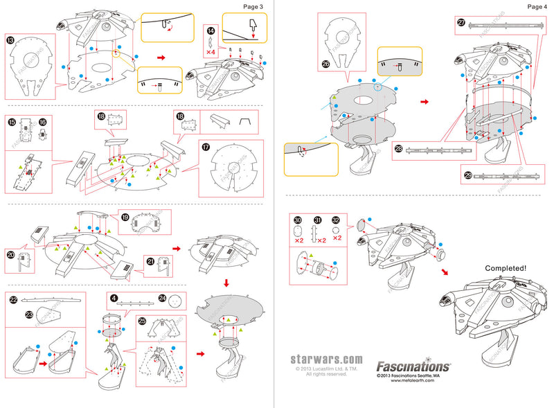 Star Wars Millennium Falcon Metal Earth Model Kit Instructions Page 3 & 4