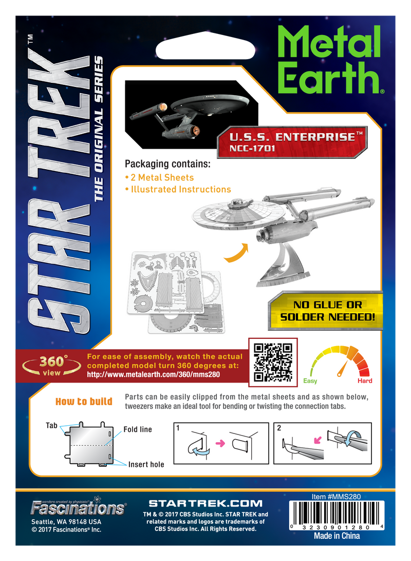 Star Trek USS Enterprise NCC-1702 Metal Earth 3D Model Kit Back Of Package