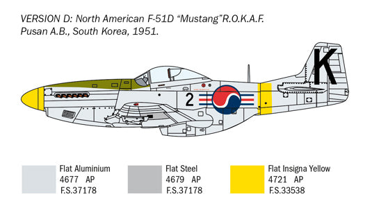 North American F-51D Korean War, 1/72 Scale Plastic Model Kit ROKAF Livery 1951