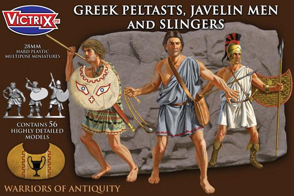 Greek Peltasts, Javelin Mean and Slingers, 28 mm Scale Model Plastic Figures