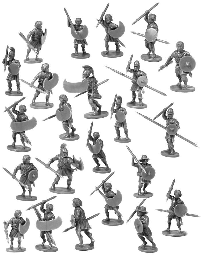 Greek Peltasts, Javelin Mean and Slingers, 28 mm Scale Model Plastic Figures Unpainted Examples