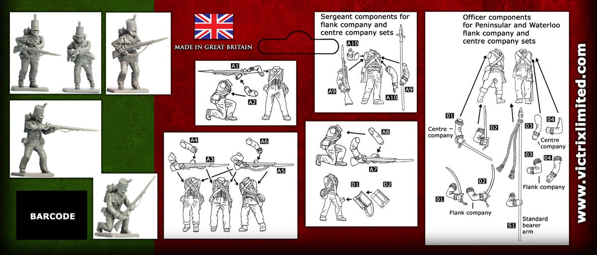 Napoleonic Peninsular War British Infantry Centre Companies, 28 mm Scale Model Plastic Figures Assembly Instructions