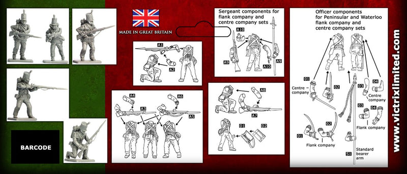 Napoleonic Peninsular War British Infantry Centre Companies, 28 mm Scale Model Plastic Figures Assembly Instructions