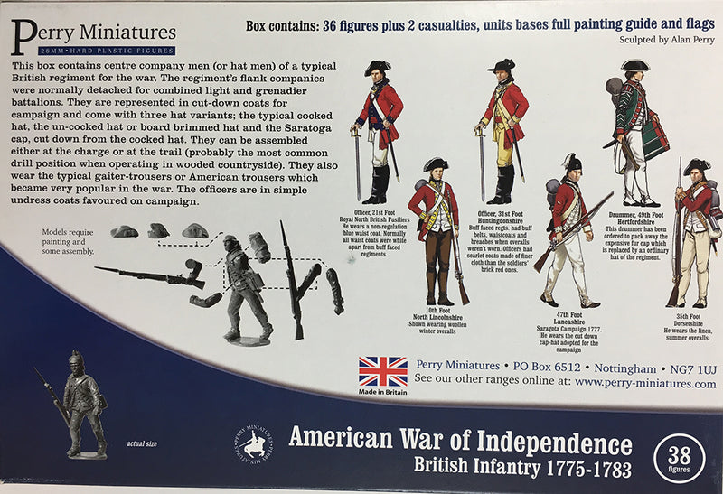 Perry Miniatures British Infantry 1775-1782 (28mm) Plastic Figures Kit Back of Box