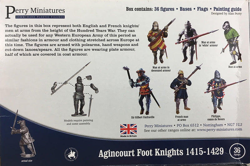 Agincourt Foot Knights 1415-1429, 28 mm Model Plastic Figures Kit By Perry Miniatures Box Back