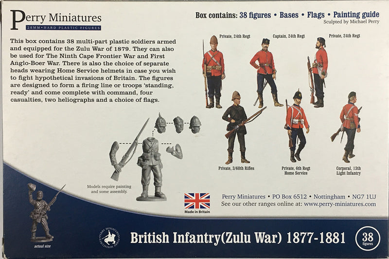 Zulu War, British Infantry 1877-1881 (28 mm) Scale Model Plastic Figures By Perry Miniatures Back Of Box