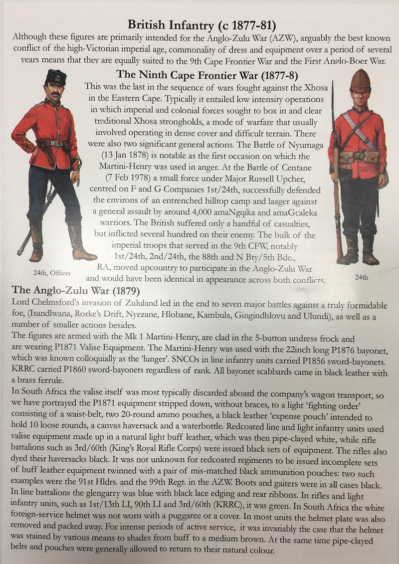 Zulu War, British Infantry 1877-1881 (28 mm) Scale Model Plastic Figures By Perry Miniatures Guide Page 1