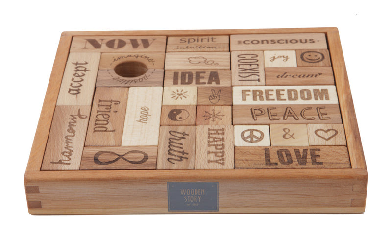 Peace & Love Natural Colored Blocks In Tray – 29  pcs By Wooden Story