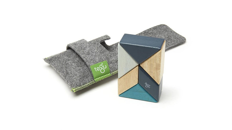 Pocket Pouch Prism (Blues) 6 Piece Magnetic Wooden Block Set By Tegu