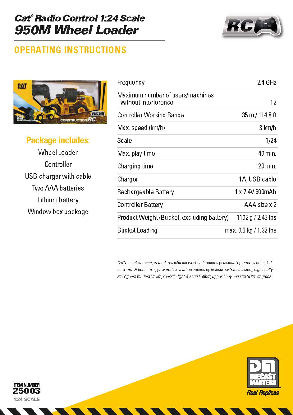 Caterpillar 950M Wheel Loader 1:24 Scale Radio Controlled Model Flyer Page 3