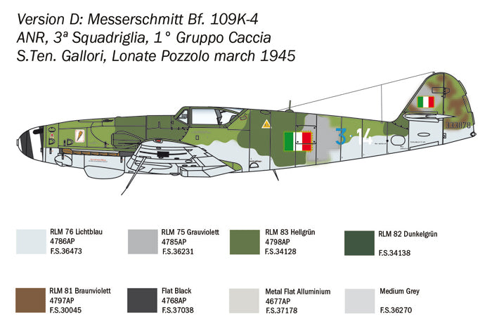Messerschmitt Bf 109 K-4, 1/72 Scale Model Kit Italian 1945