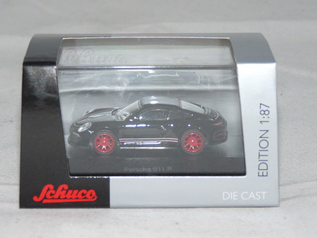 Porsche 911 R (991) (Black w/ Red Rims) 1:87 (HO) Scale Diecast Model Packaging