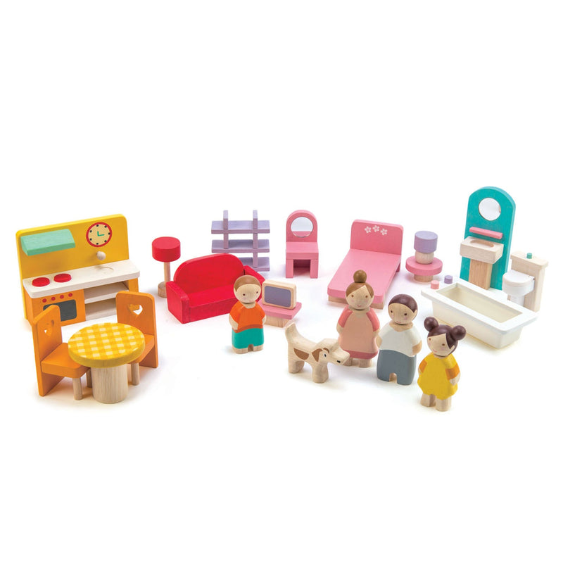 Pink Leaf Wooden Doll House Included Items