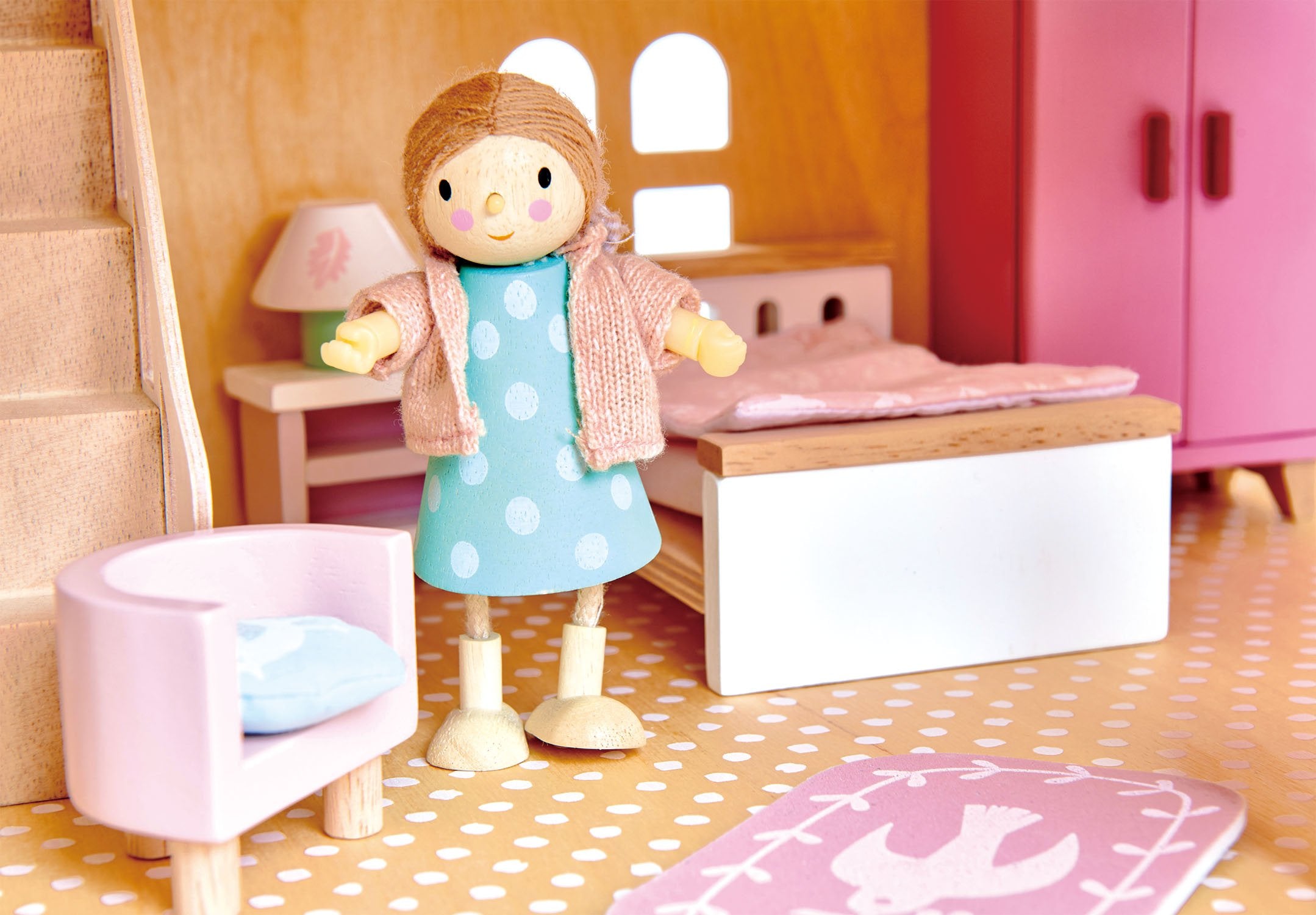 Mrs. Goodwood and the Baby Wooden Figure Set In The Home