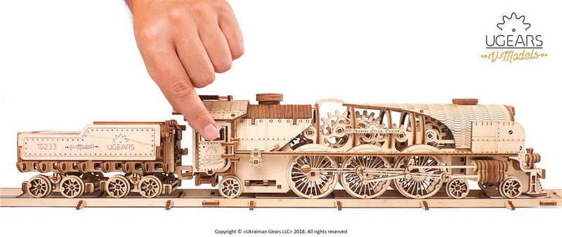 V-Express Steam Train with Tender Model Kit Side View with cutaway