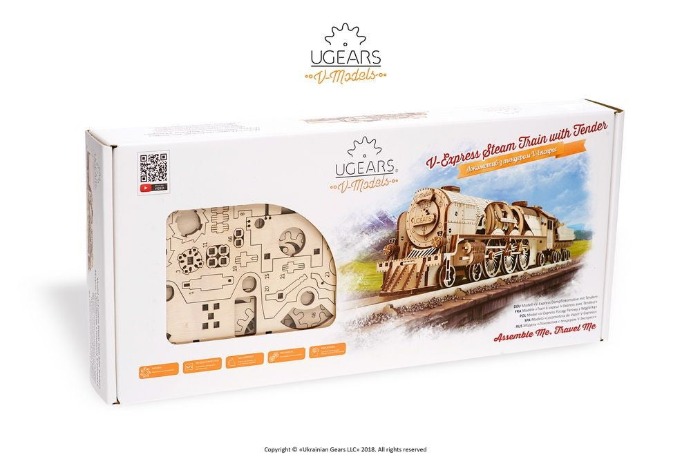 V-Express Steam Train with Tender Model Kit Front Of Box