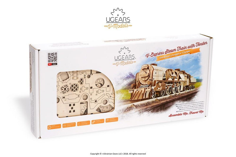 V-Express Steam Train with Tender Model Kit Front Of Box