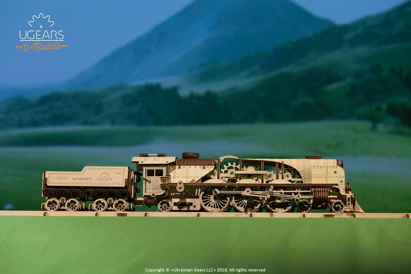 V-Express Steam Train with Tender Model Kit Completed Example
