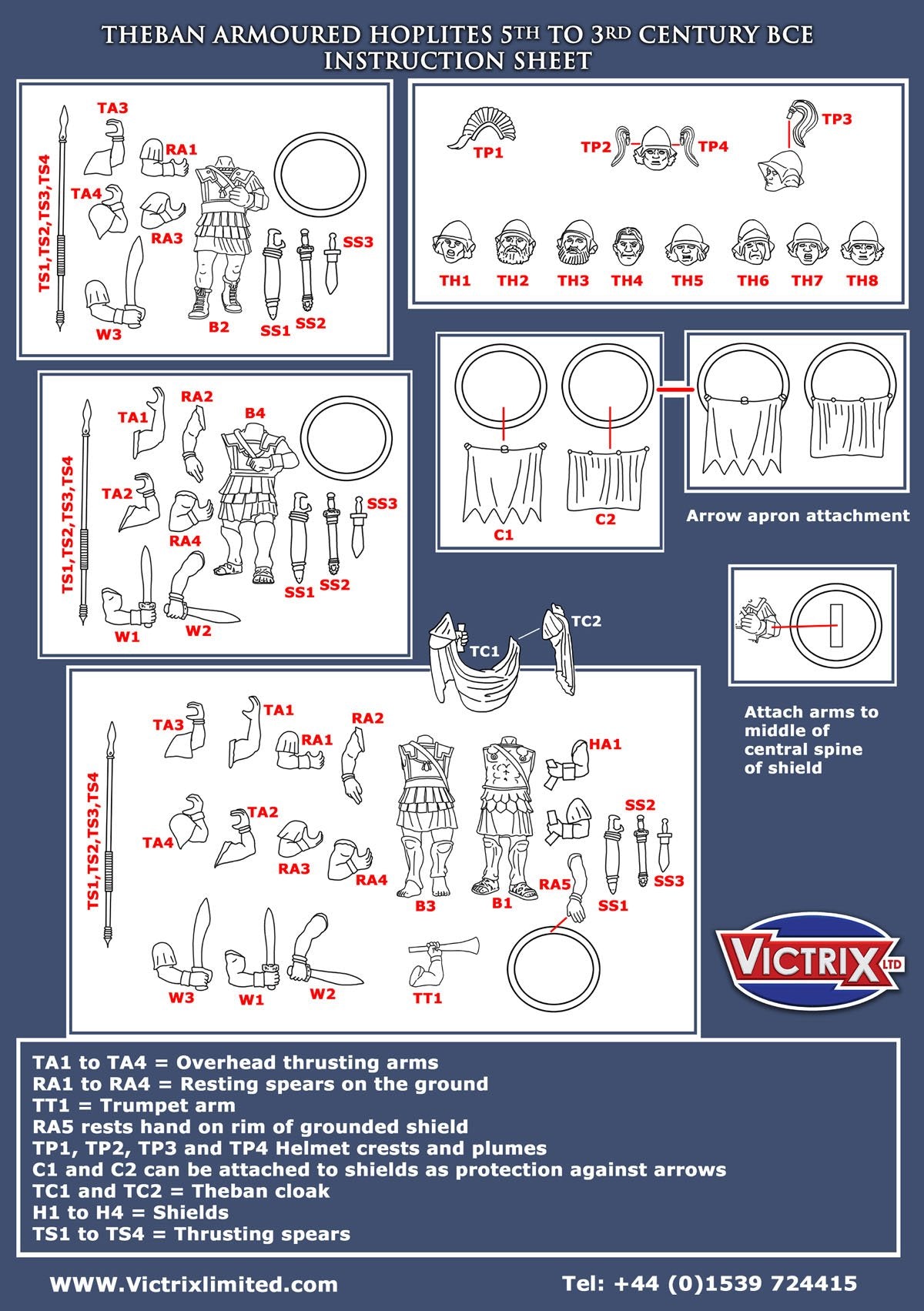 Theban Armored Hoplites 5th To 3rd Century BCE, 28 mm Scale Model Plastic Figures Instruction Sheet