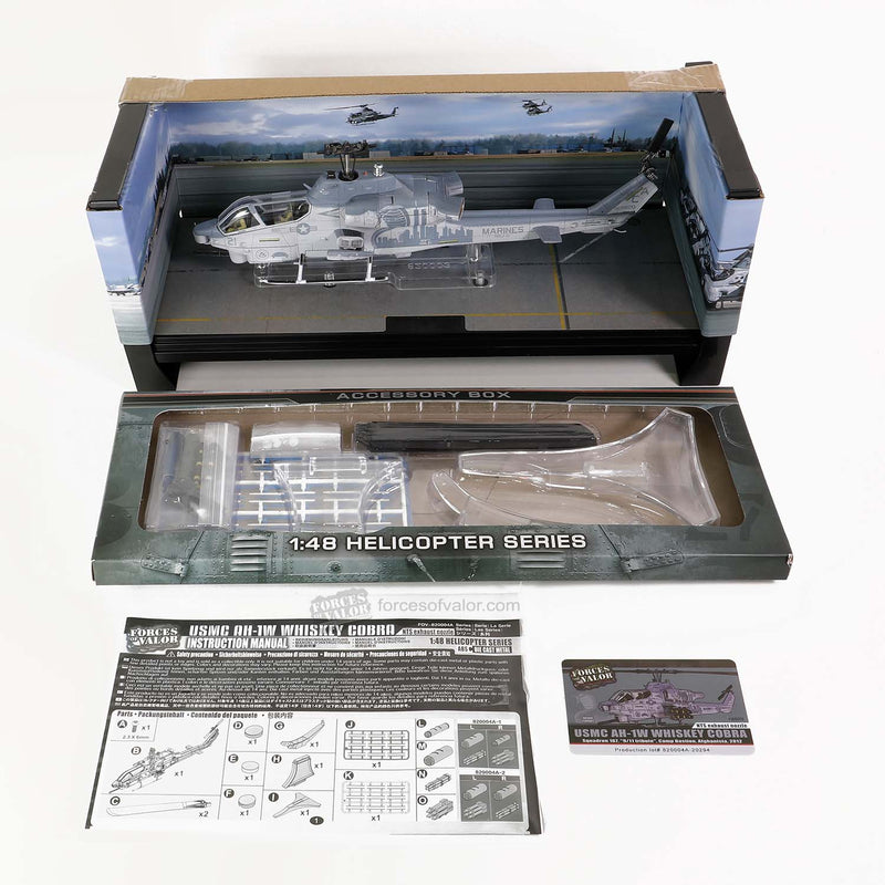 Bell AH-1W Super Cobra Marine Light Attack Helicopter Squadron 167 2012, 1:48 Scale Model Box Contents