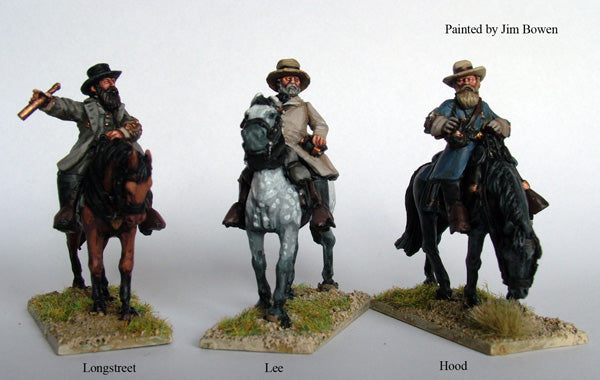 American Civil War Confederate Mounted Commanders, 28 mm Scale Model Metal Figures