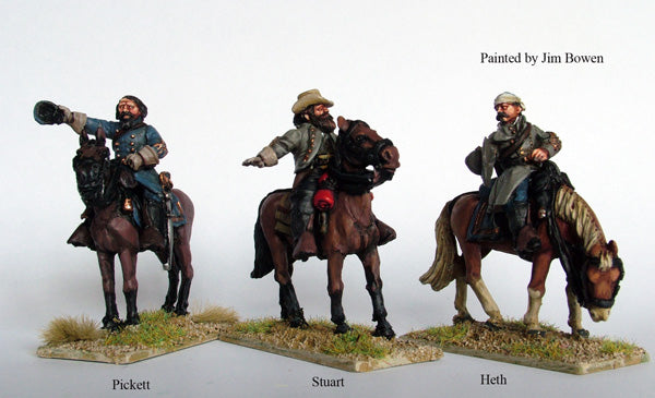 American Civil War Confederate Mounted Commanders, 28 mm Scale Model Metal Figures